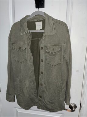 Avec Les Filles Olive Green Button-Up Shirt Jacket